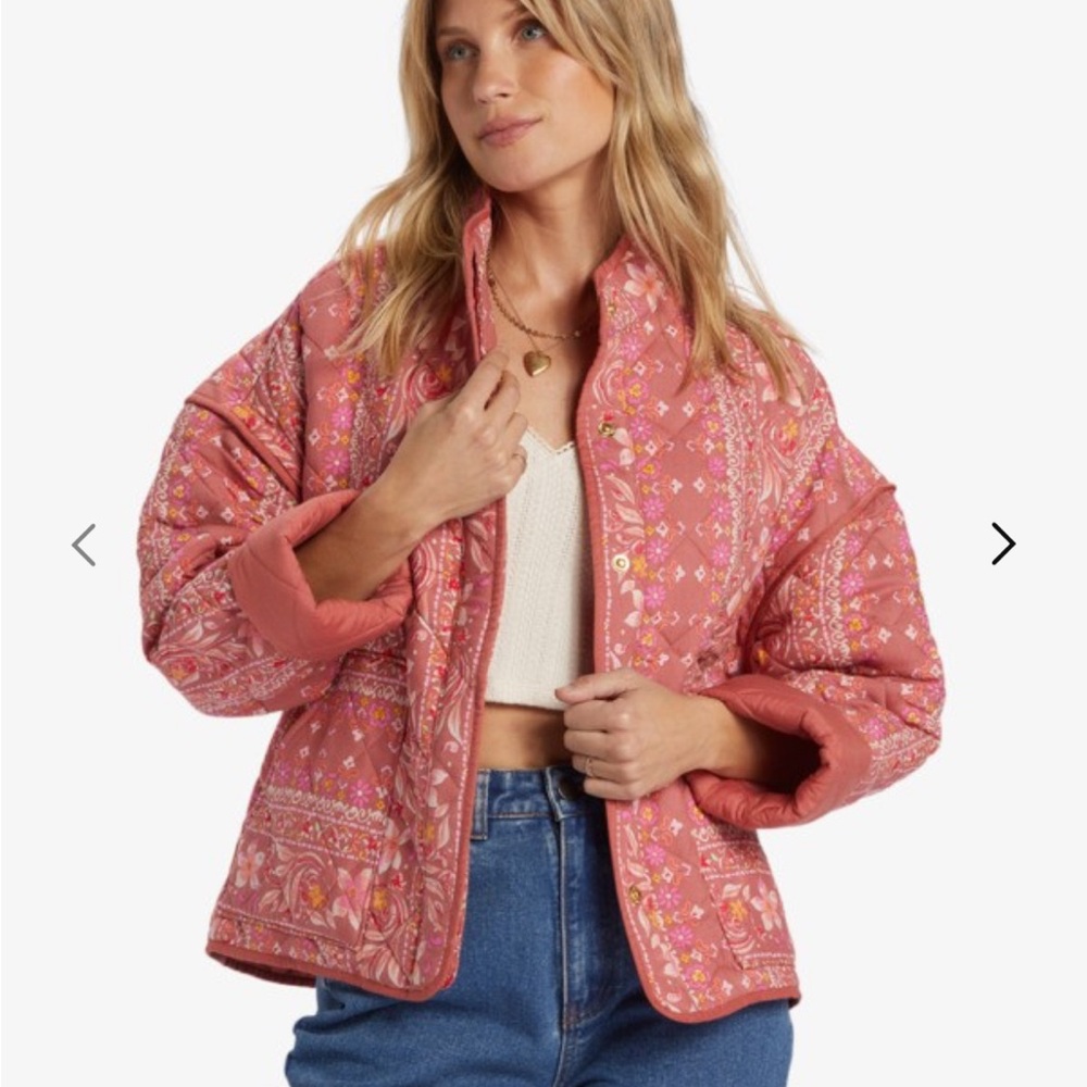 Billabong Women's Coral Patterned Puffer Jacket